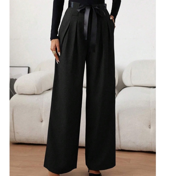 Classic High Waisted Pleated Wide leg Trousers Pants - Picture 7 of 10